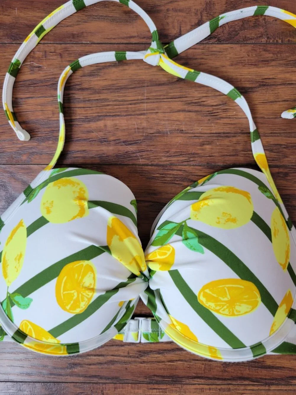 AERIE Lemon Stripe Underwire Push-Up Halter Bikini Swim Top sz 38DD EUC Beach
